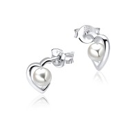 Love Heart White Pearls Silver Stud Earring STS-3266